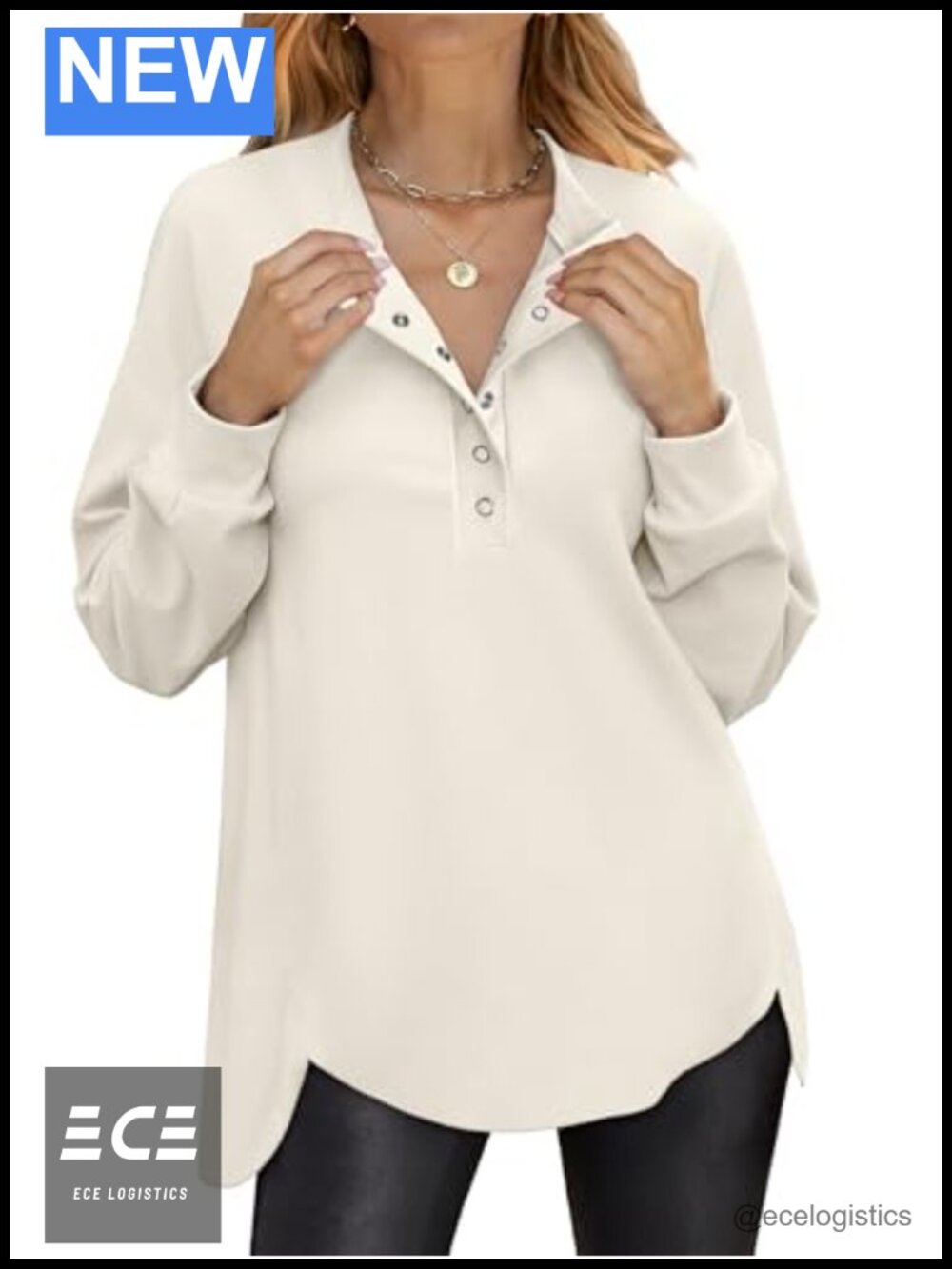 Women's Oversized Henley Tunic Sweatshirt Loose Fit Long Sleeve Pullover Top